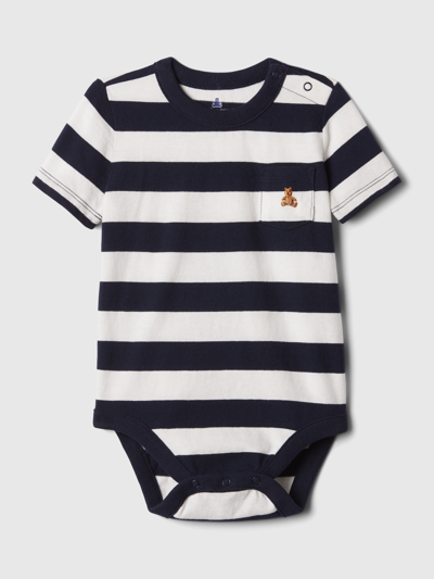 Gap Baby Stripe Pocket Bodysuit In Blue White Stripe