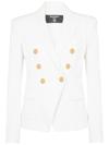 Balmain Double-breasted Structured Denim Blazer With Peak Lapel In White