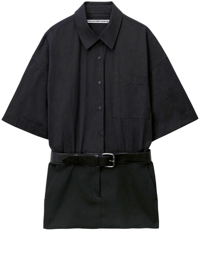 Alexander Wang Belted Mini Shirtdress In Black