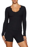 Skims Soft Lounge Long Sleeve Rib Top In Onyx