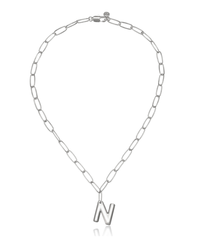 Ettika Paperclip Chain Initial Necklace In Rhodium-n