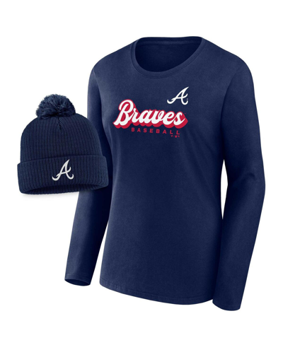 Fanatics Branded Navy Boston Red Sox Run The Bases Long Sleeve T-shirt & Cuffed Knit Hat With Pom Co