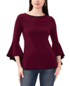 Sam & Jess Women's Cozy Crewneck Bell Sleeve Sweater In Mulberry Burgundy