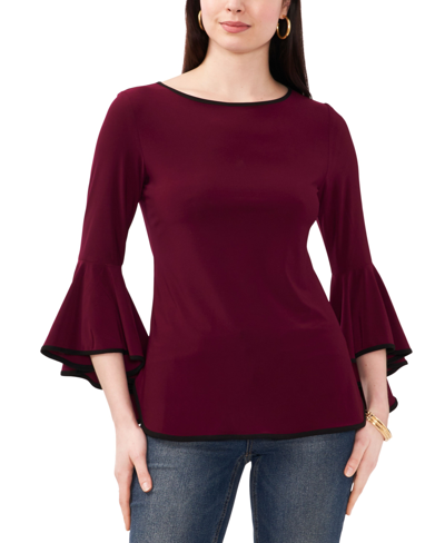 Sam & Jess Women's Cozy Crewneck Bell Sleeve Sweater In Mulberry Burgundy