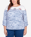 ALFRED DUNNER PLUS SIZE IN FULL BLOOM TIE DYE STRIPE FLOWER EMBROIDERED TOP