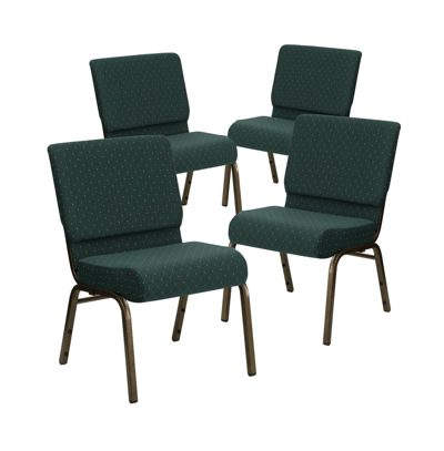 Emma+oliver 4 Pack 21''w Stacking Church Chair In Hunter Green Dot Patterned Fabric