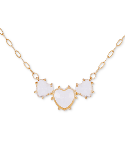 Guess Triple Heart-shape Stone Statement Necklace, 16" + 2" Extender In Gold