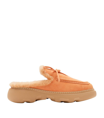 Burberry Logo-charm Suede Mules In Marshmallow