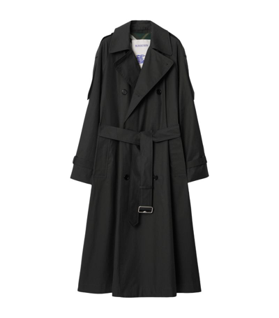Burberry Long Gabardine Trench Coat In Black