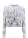 Balmain Blue Plaid Cropped Tweed Jacket