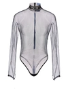Mugler Mesh Bodysuit With Long Sleeves And High Neck