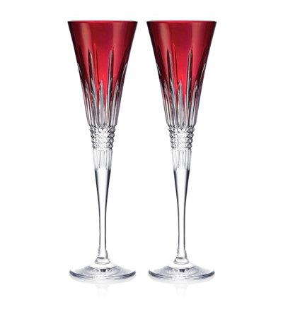 Waterford Set Of 2 Crystal New Year Celebration Champagne Flutes (200ml) In Red