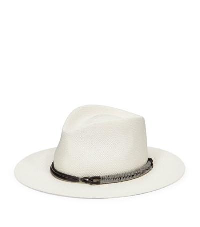 Brunello Cucinelli Straw And Leather Monili Fedora In White