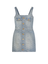 BALMAIN DENIM DRESS WITH MONOGRAM MOTIF