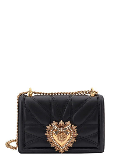 Dolce & Gabbana Matelassé Leather Shoulder Bag With Iconic Jewel Detail In Black