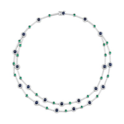 Apm Monaco 双层绿色与蓝色宝石项链ac6555m In Metallic