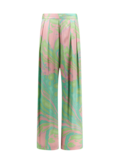 Pinko Abstract-print Straight-leg Trousers In Green