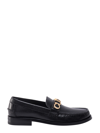 Gucci Leather Sneakers With Gold-tone Logo Strap In Black