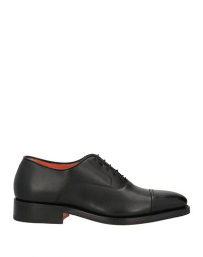 Santoni Man Lace-up Shoes Black Size 12.5 Leather