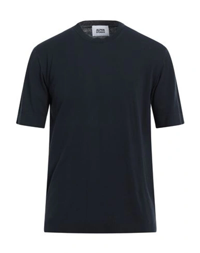 Alpha Studio Man Sweater Midnight Blue Size 44 Cotton, Polyester In Blue