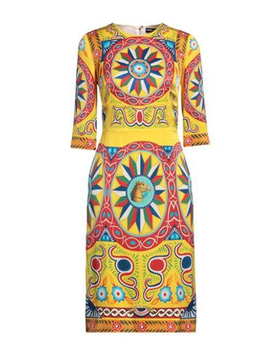 Dolce & Gabbana Woman Midi Dress Yellow Size 4 Silk, Elastane