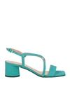 Pollini Woman Sandals Turquoise Size 11 Leather In Blue