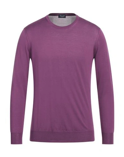 Drumohr Man Sweater Mauve Size 42 Silk In Purple
