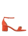 Guess Woman Sandals Orange Size 6 Leather