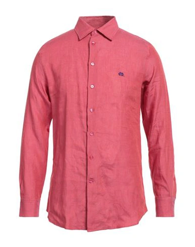 Etro Man Shirt Magenta Size 16 Ramie