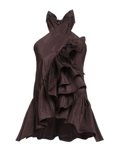 Msgm Woman Top Dark Brown Size 4 Polyester In Brown