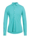 Fedeli Man Shirt Turquoise Size 52 Cotton In Blue