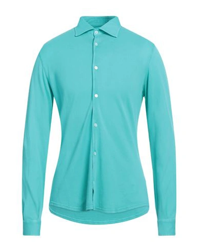 Fedeli Man Shirt Turquoise Size 52 Cotton In Blue