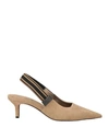 Brunello Cucinelli Suede Monili-trim Slingback Pumps 55 In Beige