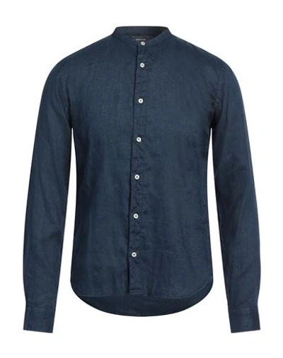 Rossopuro Man Shirt Navy Blue Size 15 ½ Linen