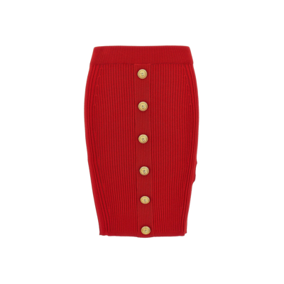 Balmain Knitted Skirt In Red