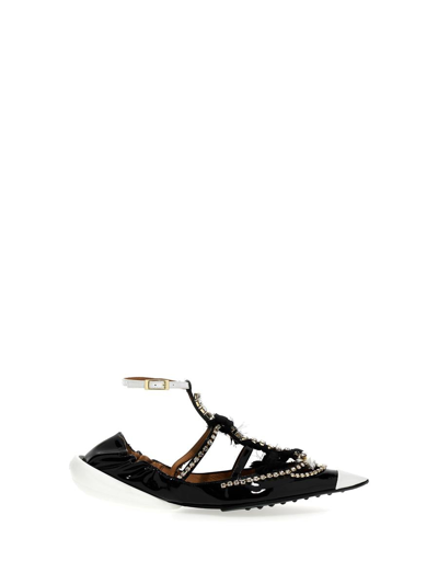 13 09 Sr Tootsy Ballet Crystal Embellished Leather Flats In Black