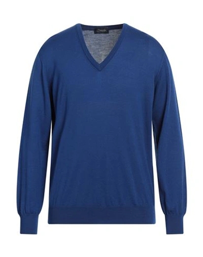 Drumohr Man Sweater Bright Blue Size 44 Merino Wool