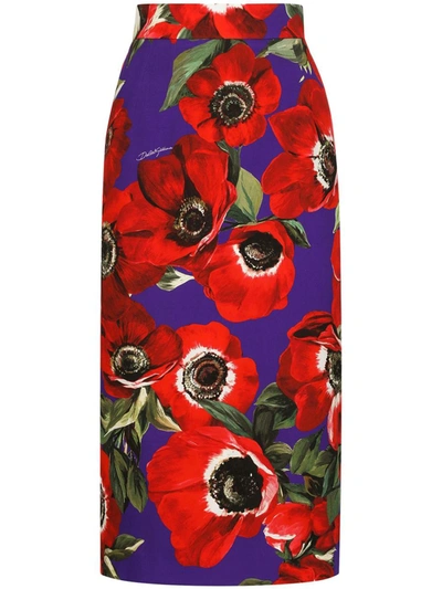Dolce & Gabbana Floral-print Pencil Skirt In Pink & Purple