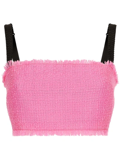 Dolce & Gabbana Raschel Tweed Crop Top With Straps In Pink_2