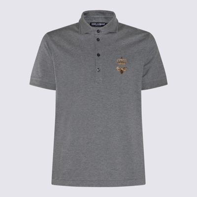 Dolce & Gabbana Grey Cotton Blend Polo Shirt In Melange Grigi