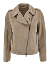 BRUNELLO CUCINELLI GREY BIKER JACKET WITH ZIP CLOSURE IN SUEDE WOMAN