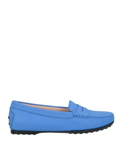 Tod's Woman Loafers Azure Size 6.5 Soft Leather In Blue