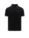 Moncler Short-sleeved Polo With Embroidered Logo In Black