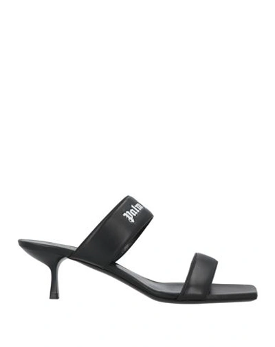 Palm Angels 55mm Logo Leather Sandals In Black White (black)