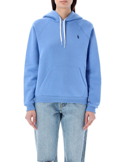 Polo Ralph Lauren Logo Embroidered Zipped Drawstring Hoodie In Summer Blue