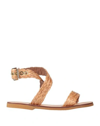 Suky Woman Sandals Camel Size 9 Natural Raffia In Beige