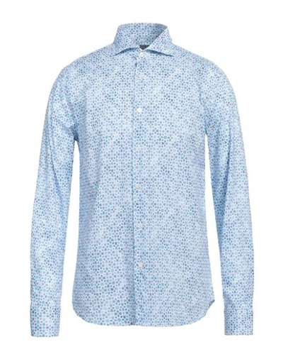 Fedeli Man Shirt Azure Size 17 ½ Cotton, Elastane In Blue