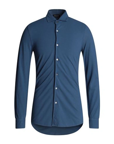 Drumohr Man Shirt Slate Blue Size 38 Cotton