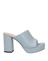 Pollini Woman Sandals Light Blue Size 11 Leather