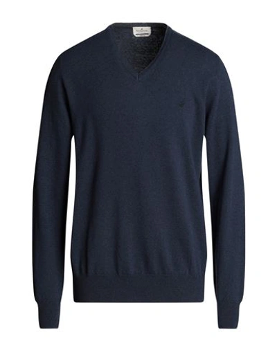 Brooksfield Man Sweater Navy Blue Size 44 Virgin Wool